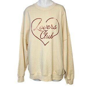 Spiritual Gangster Boyfriend Pullover Sweater, Graphic Lovers Club, Cream, Sz M
